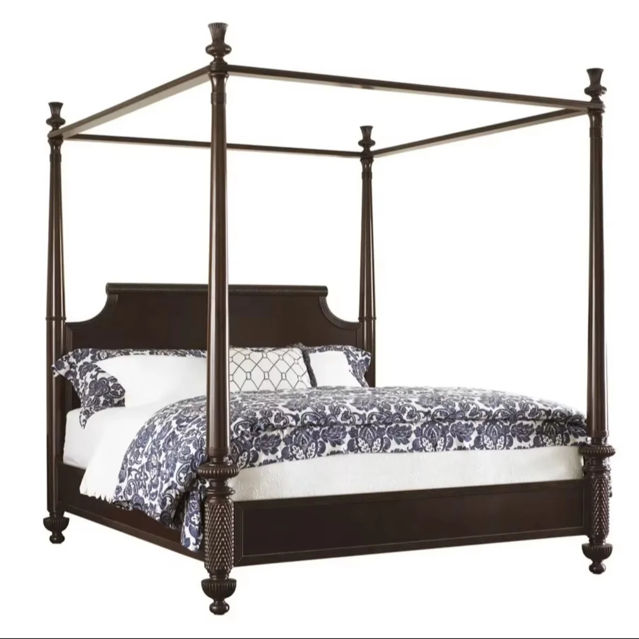 

# Solid Wood Classic Poster Bed with High-Post Canopy Handcarved Traditional Design Adjustable King Size for Bedroom Wall Bed