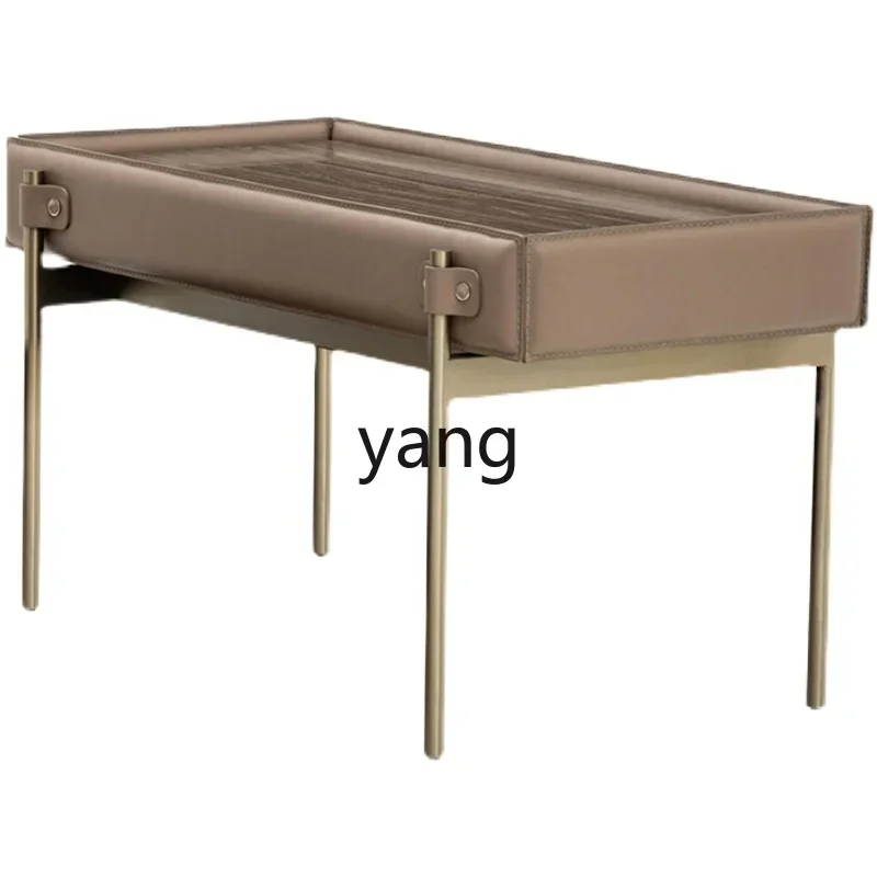 

Yhl Coffee Table High-Grade Modern Simple and Light Luxury Living Room Model Solid Wood Saddle Leather