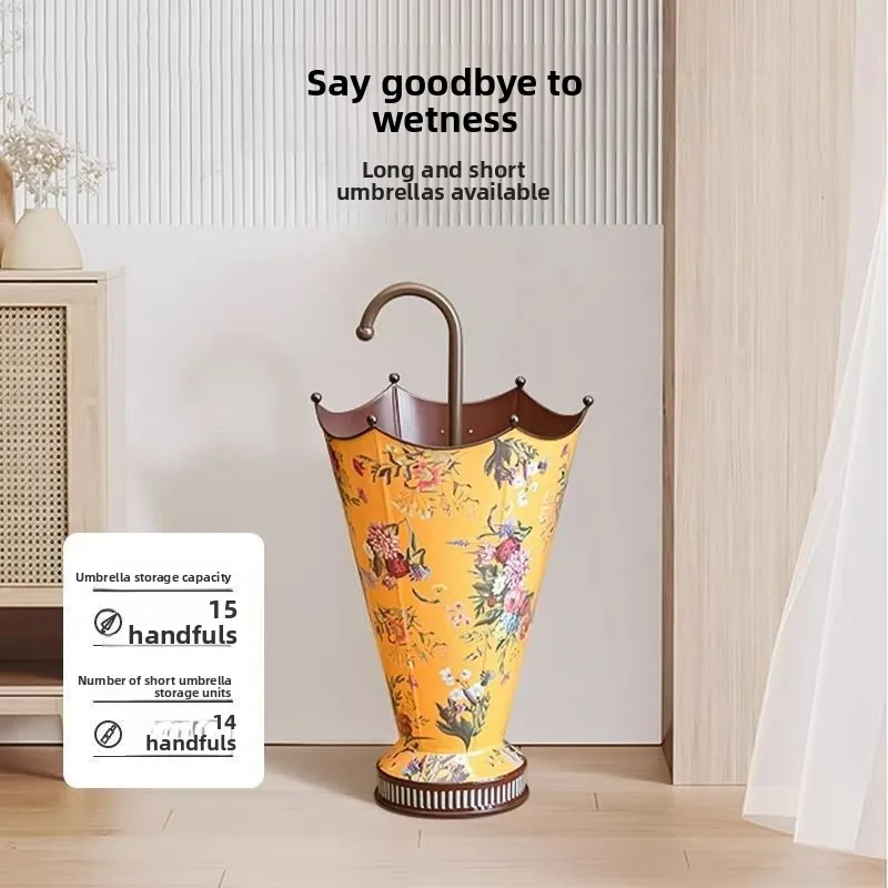 Vintage Floral Large Capacity Umbrella Stand Entryway Rain Boot Holder with Water Drip Tray for Home Storage