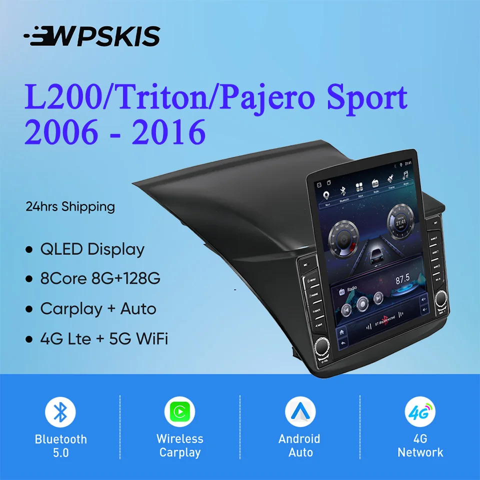 For Mitsubishi Pajero Sport L200 2006-2016 Android 14 8G+128G Autoradio Car Audio Video Stereo GPS Navi Tape 4G Lte WiFi Carplay