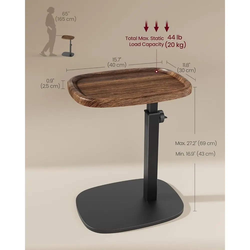 Adjustable Height Side Table Couch Sofa End Table TV Tray for Small Spaces, 11.8 x 15.7 x 27.2 Inches, Living Room Bedroom, Waln