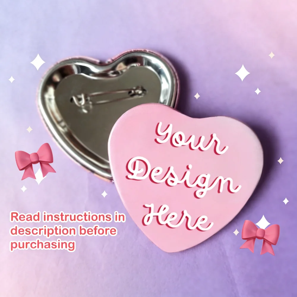Insignias de hojalata personalizadas en forma de corazón con diseños de texto y logotipo que imprime un regalo perfecto para niños y seres queridos