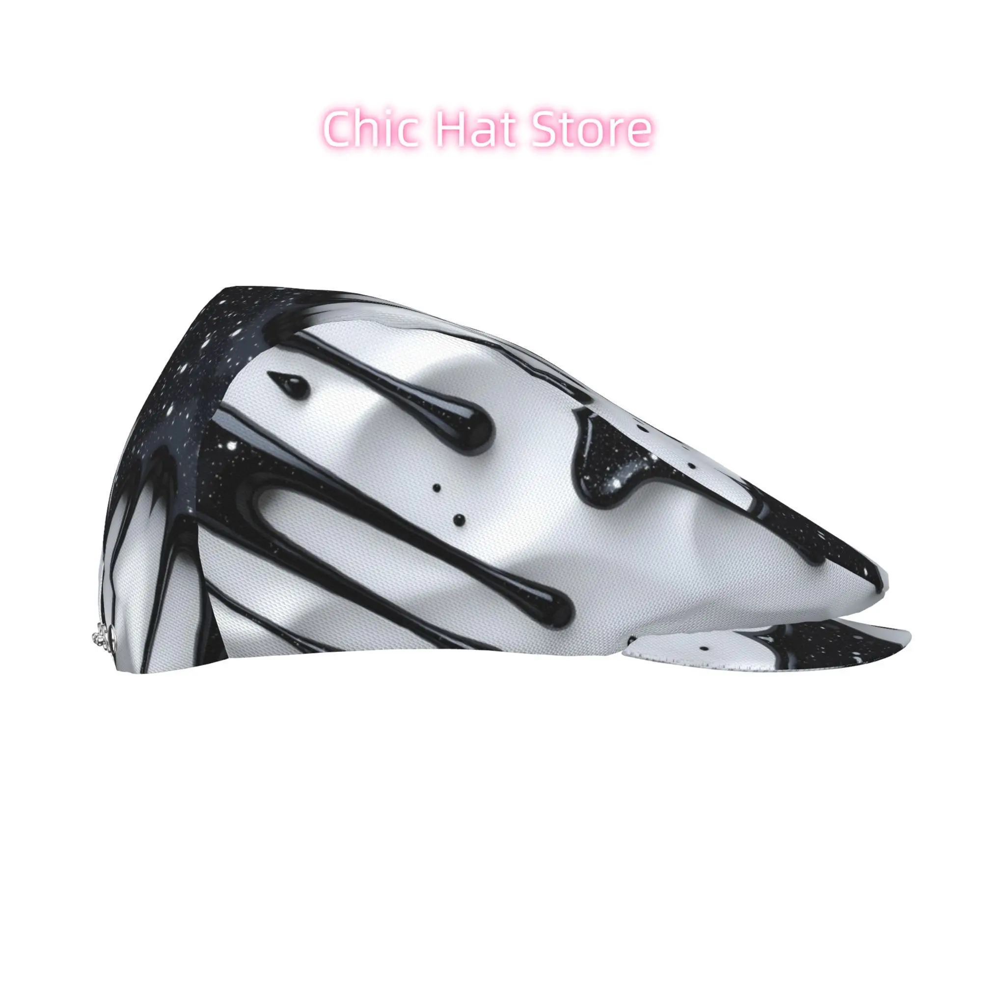 1pc Men's & Women's Cosmic Black Ink Splatter All-Over Print Flat-Top Hat - Adjustable Snap with Pattern, Lightweight for Casual