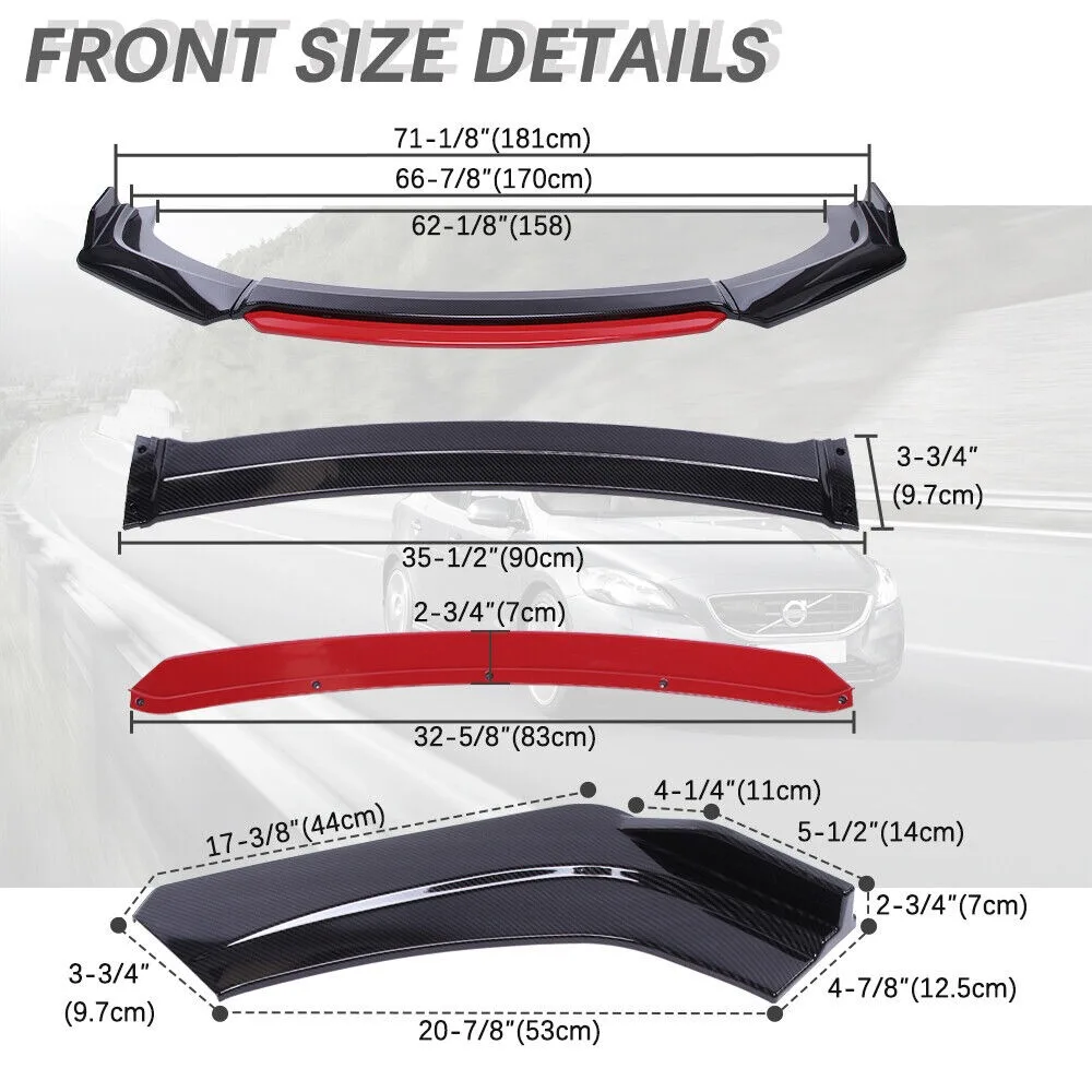 Carbon Fiber Front Bumper Red Lip Splitter Spoiler Trim Cover For Mazda 2 3 5 United States