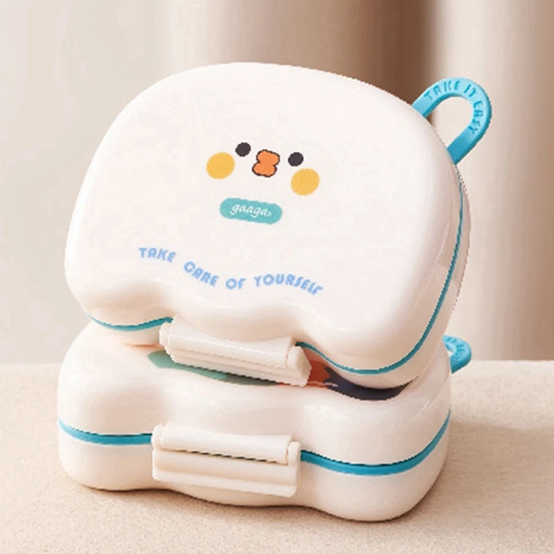 2Pcs Round Portable Plastic Medicine Box Cute Cartoon Sealed Moisture-Proof Multi-Compartment Storage