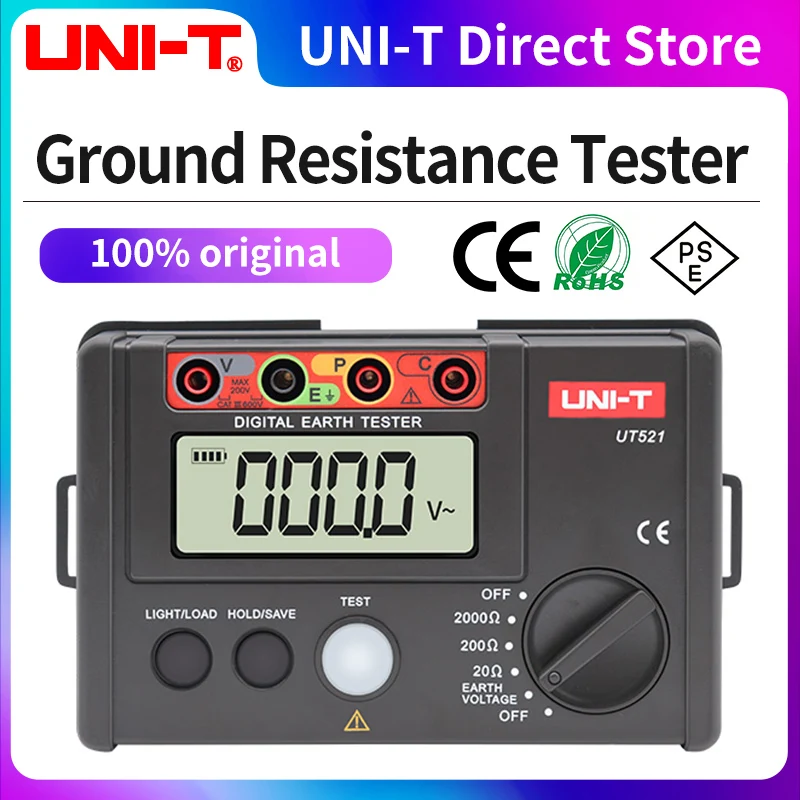 UNI-T UT521 Digital Earth Resistance Tester Digital Display 0-200V 0-2000 ohm Ground Earth Resistance Voltage Meter Tester