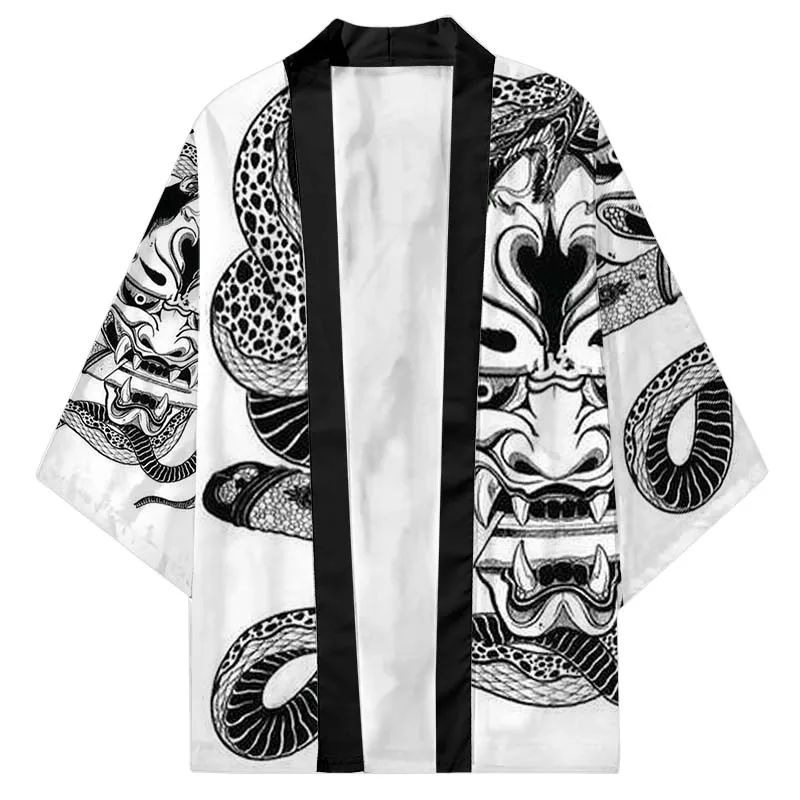 Sommer-Dämonen-Schlangenmuster-Cardigan für Herren, chinesisches Drachenmuster, japanischer Kimono, Übergröße, asiatisches traditionelles Kostüm, Cosplay-Mantel – Detail 3