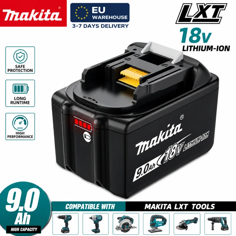 Batterie au lithium Makita 18V 9.0Ah d'origine BL1890 compatible BL1860 BL1850 LXT 15C, batterie rechargeable pour outil électrique, livraison rapide en UE