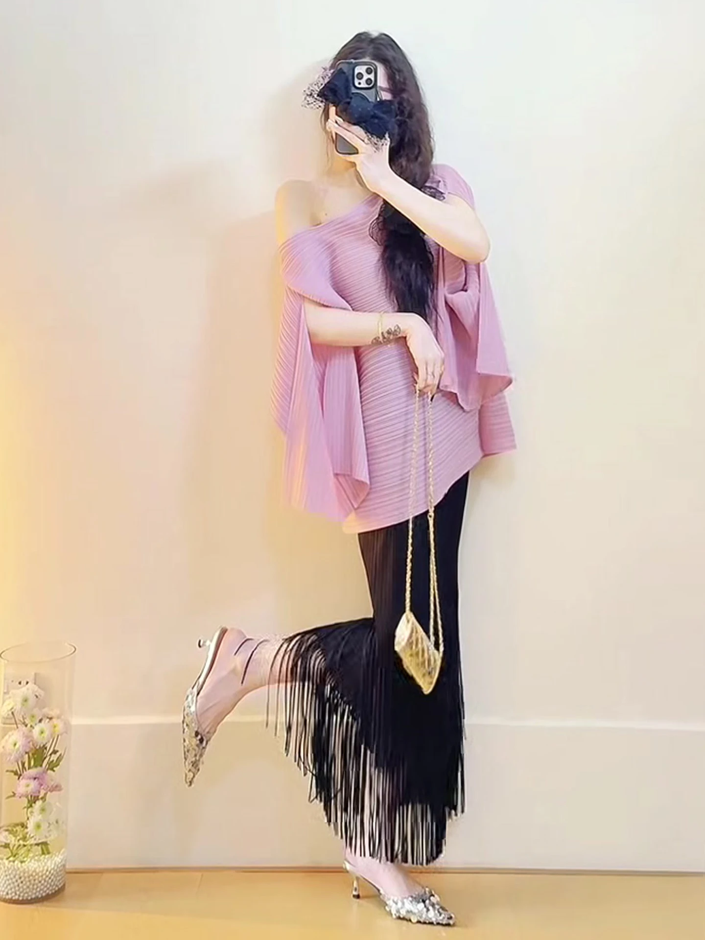 

2026 Women's Gentle Wind Blouse Tassel Skirt Set Meat Concealing Pleated Two-Piece Suit Summer Fashion Ensemble Casual Wear