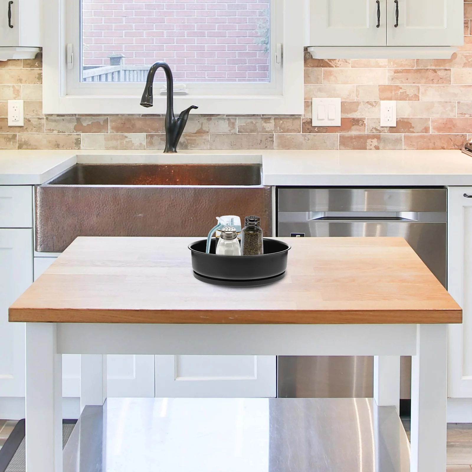 

1pc Rotating Storage Tray Round Stainless Steel Kitchen Organizer Multifunctional Turntable For Home Bathroom Desktop Storage