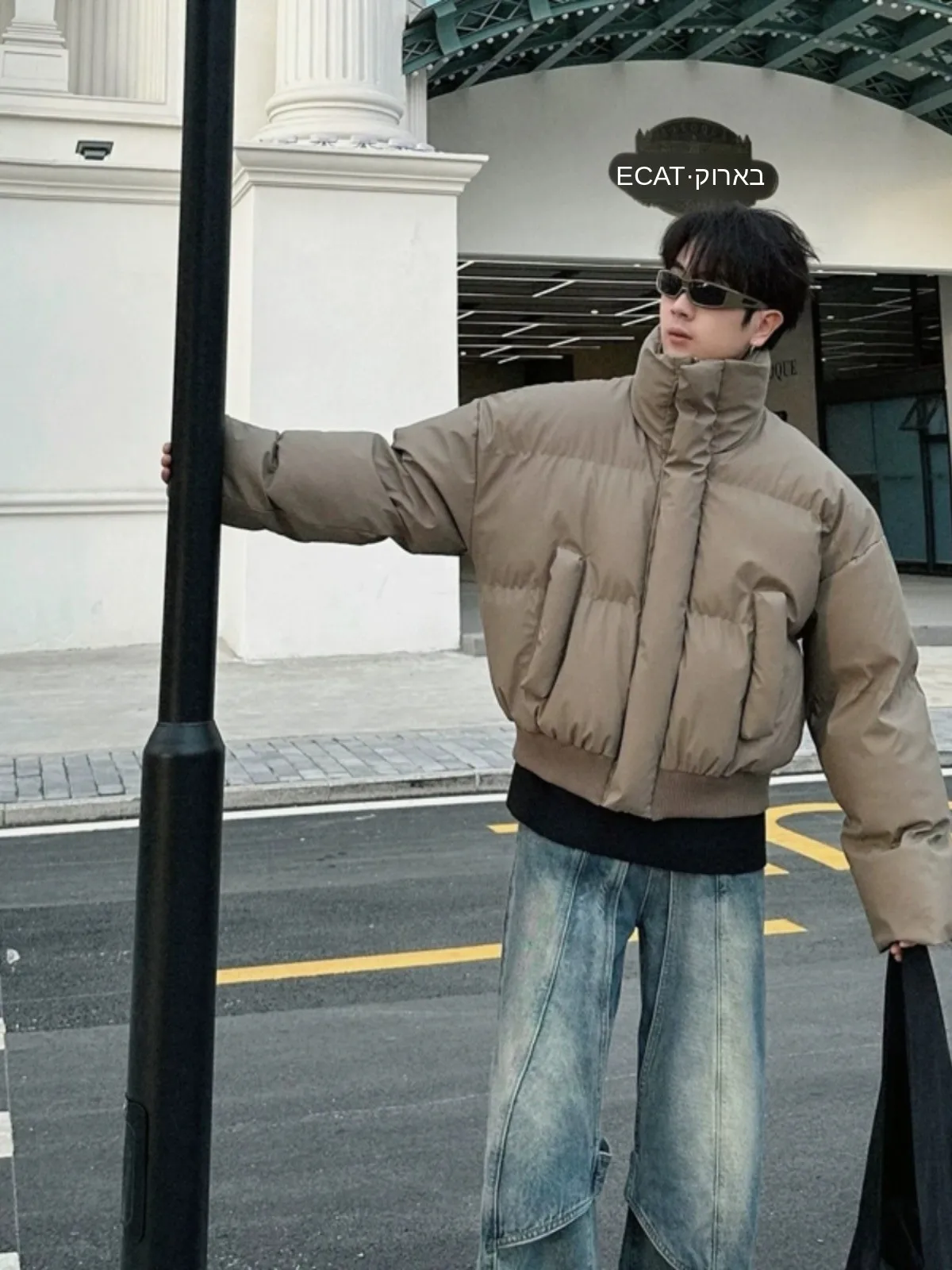 Coffe Brown PU Leather Thickened Short Coat Men's Winter Cotton Jacket American High Street Style Bread Shape Warmth Short Ou...
