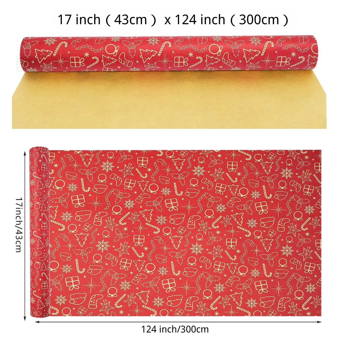 1 Rolle (43cm*300cm) Weihnachts-Kraftpapier Rotes Kraft-Geschenkpapier für Feiertage, Weihnachten, Geschenkverpackung mit Schneeflockenmuster, Weihnachtsfeier – Detail 5