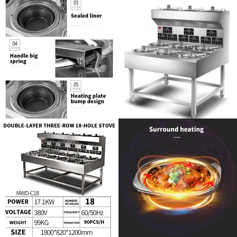 Automatic Commercial Electric Rice Cooker 220V 380V Double Layer 3 Row 18 Hole Porous Hot Stove Cooking Machine