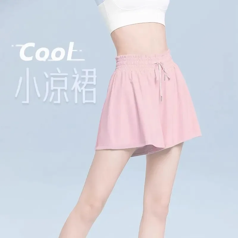 Women Quick Dry Fake Two Piece Sports Skort Drawstring Yoga Shorts For Tennis Running Badminton Fitness