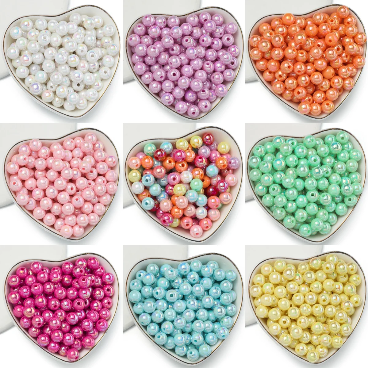 6/8/10mm Plastic Plated AB Color Beads Shiny Acrylic Loose Spacer Beads for DIY Jewelry Making Necklace Bracelet Accessories