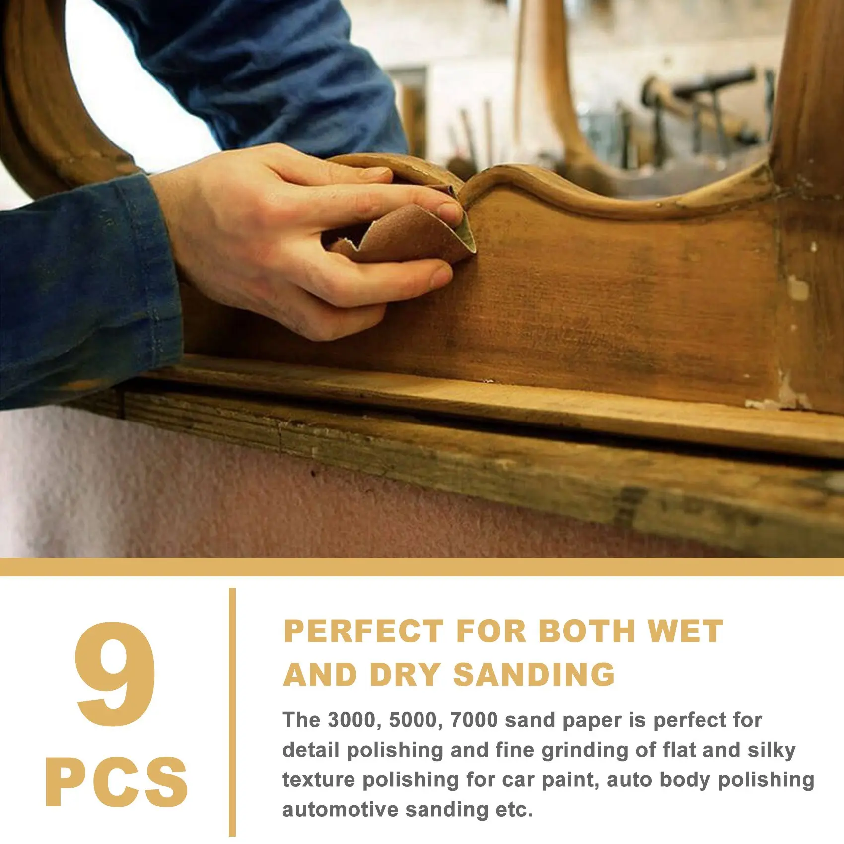 

AC88-9 Pcs 3000 5000 7000 High Grit Wet And Dry Sandpaper Assortment Drywall Sanding Paper 9 X 3.6 Inch For Car Paint Auto Body