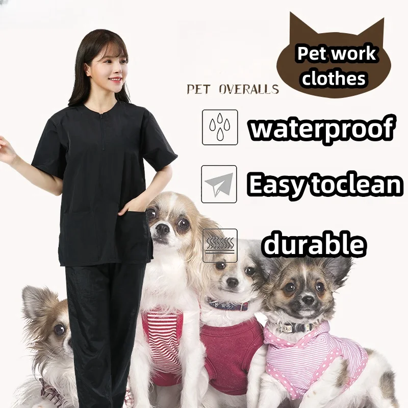 Thin Style Dog Grooming Clothing Short Sleeve Tops Pet Shop Uniforms Pet Groomer Anti Hair Smock Hairdresser Working Clothes