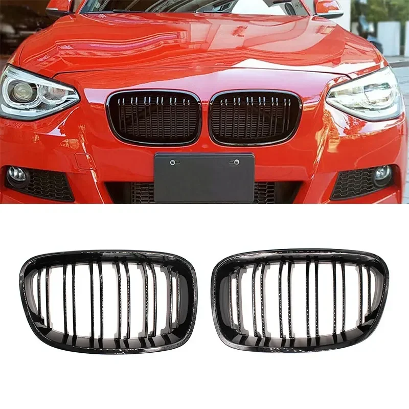 

Bright Black Front Kidney Grill Grille For BMW F20 F21 1 Series 2011 - 2014 Bright Black Double Line Air Inlet Grille