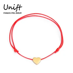 Unift Exquisite Heart Charms Bracelet on Hand Red String Rope Stainless Steel Women Bracelet Trendy Fashion Couple Jewelry Gift