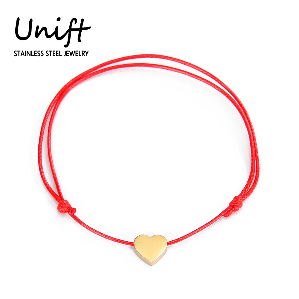 Unift Exquisite Heart Charms Bracelet on Hand Red String Rope Stainless Steel Women Bracelet Trendy Fashion Couple Jewelry Gift
