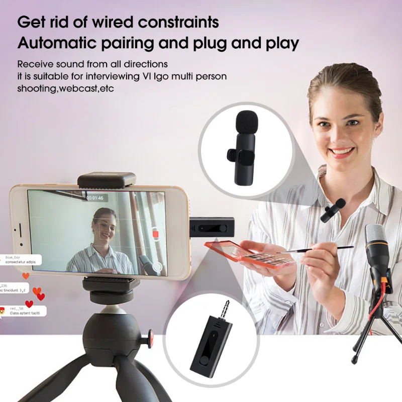 3.5mm Wireless Lavalier Microphone Bluetooth 5.0 Recording Mic for Camera Speaker Smartphone Live Broadcast Lapel Microphone