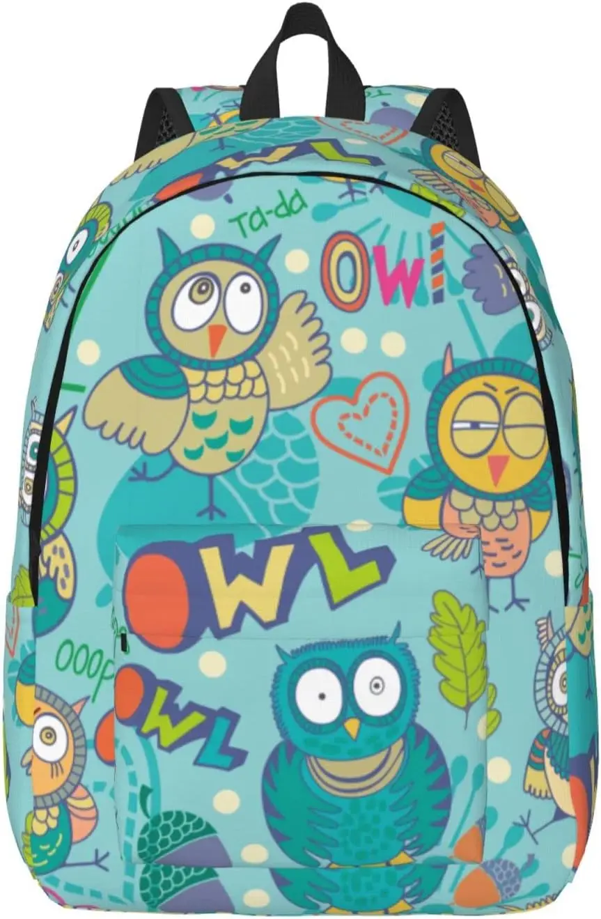 Backpack Casual Lightweight Cartoon Owls And Flowers Laptop Backpack Men Women Travel Bag Outdoor Canvas Daypack