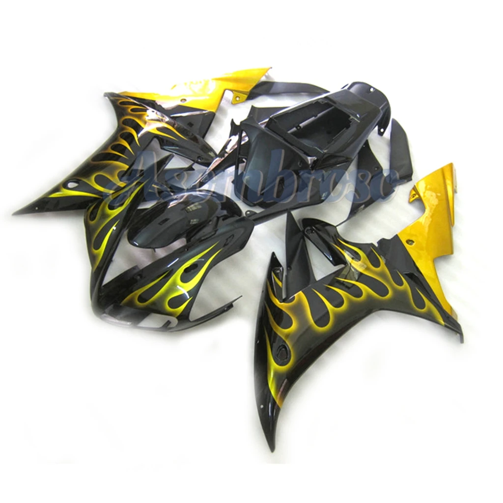 Yellow Flame Black Fairing kit Fit For Yamaha YZF R1 2002 2003 YZFR1 02 03 Injection Bodywork
