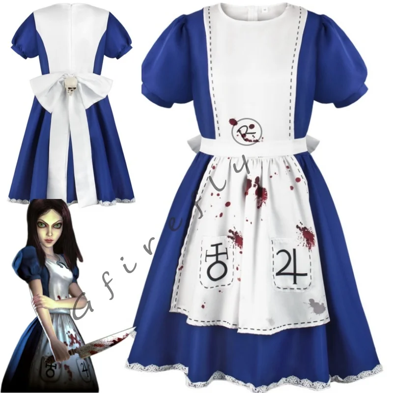 Game Alice Madness Returns Cosplay Costume Alice Maid Dress Uniform Adult Women Halloween anime Girls carnival dress up party