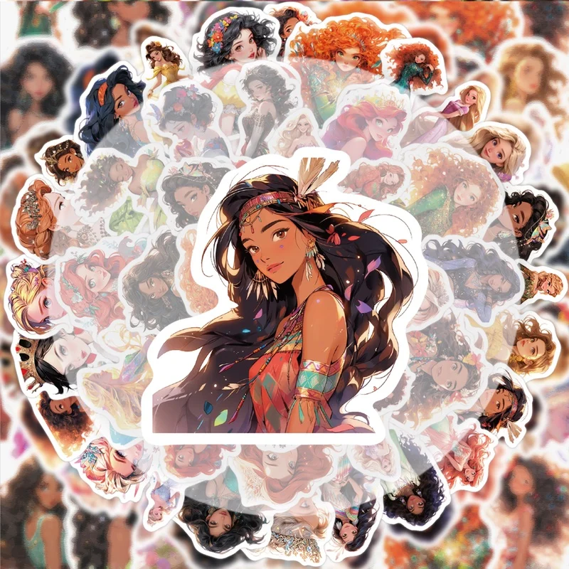 50 Princess Stickers, Vibrant Sticker Decals, Multiple Styles Without Duplication, Suitable for Water Bottles, Laptops, Suitcases, Skateboards, Guitars, Party Decorations