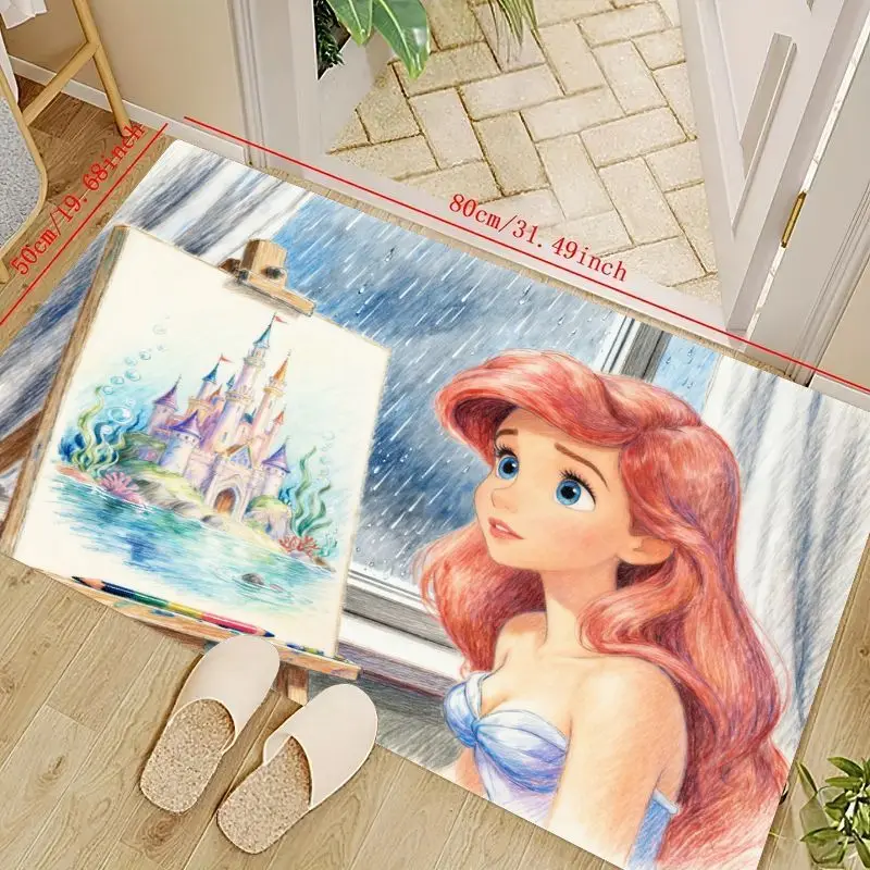 

1 шт., напольный коврик принцессы Диснея Ариэль Русалочка, мечтательный замок, картина, коврик с видом на окно для гостиной, спальни, Bathr