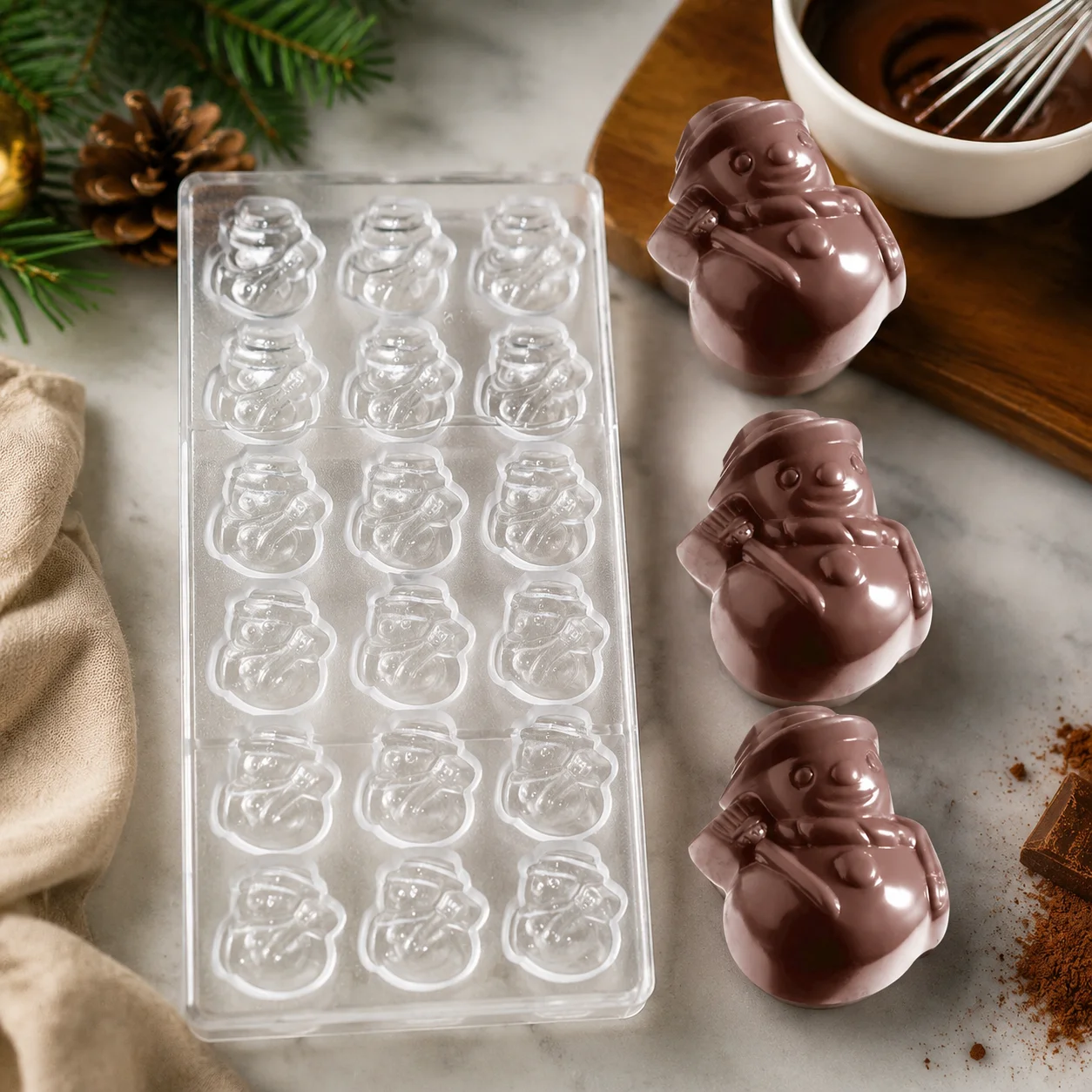Christmas Polycarbonate Chocolate Mold Snowman Shape Reusable DIY Candy Bonbon Confectionery Baking Tool