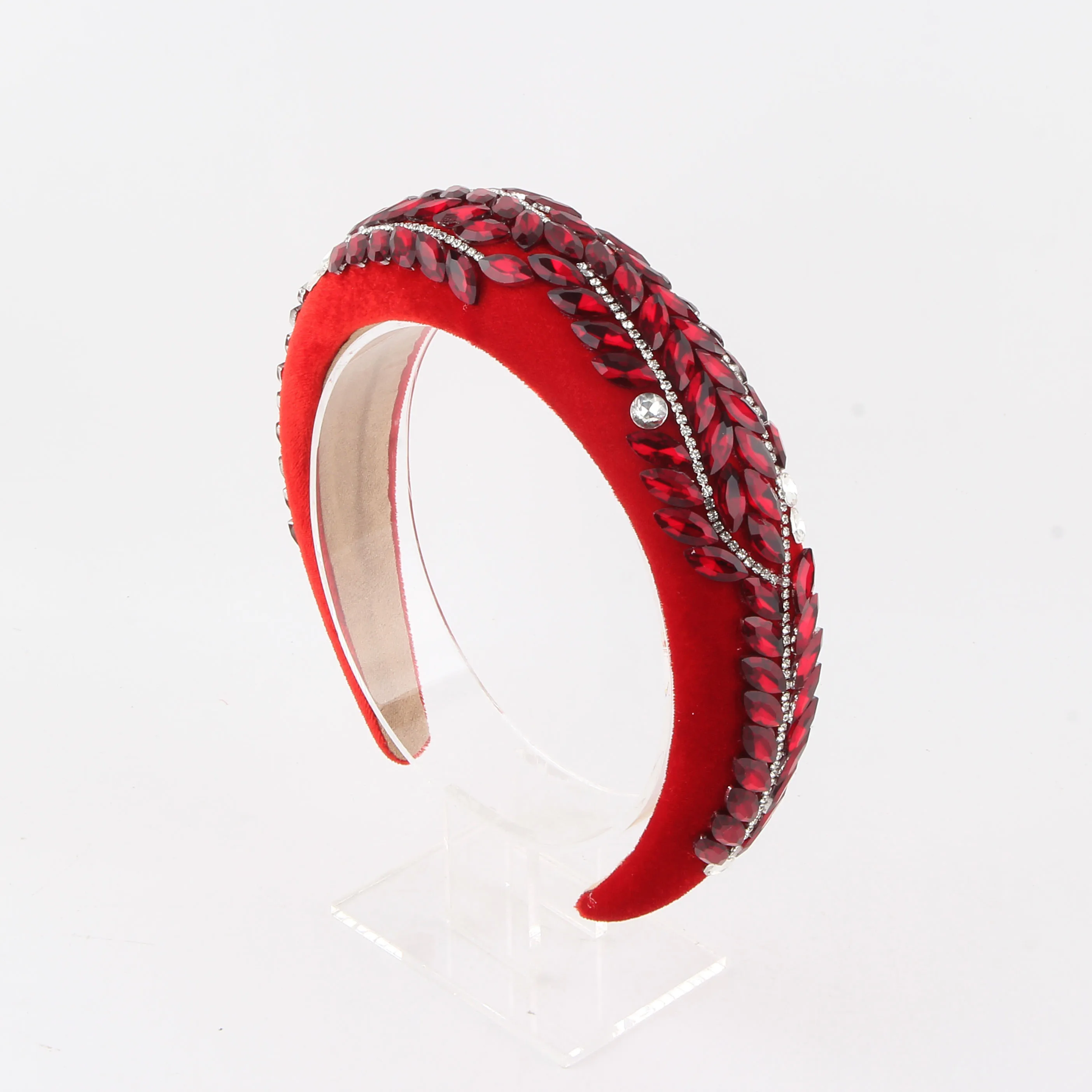 New Baroque Retro Sponge Wide-Edge Colored Glass Rhinestone Leaf Fabric Headband Magnificent Palace Hair Accessories 401