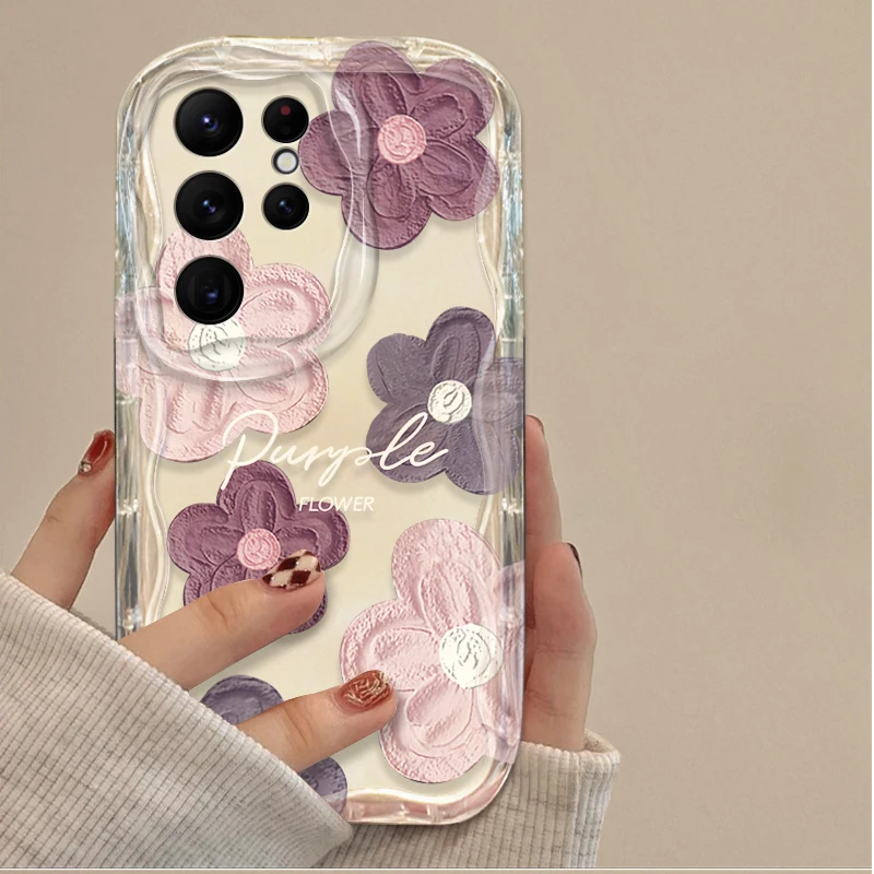 Oil Painting Flower Wave Soft Case For Samsung Galaxy S24 Ultra S23 S22 Plus S21 S20 FE A25 A55 A35 A15 A16 A05 A05S A06 Cover