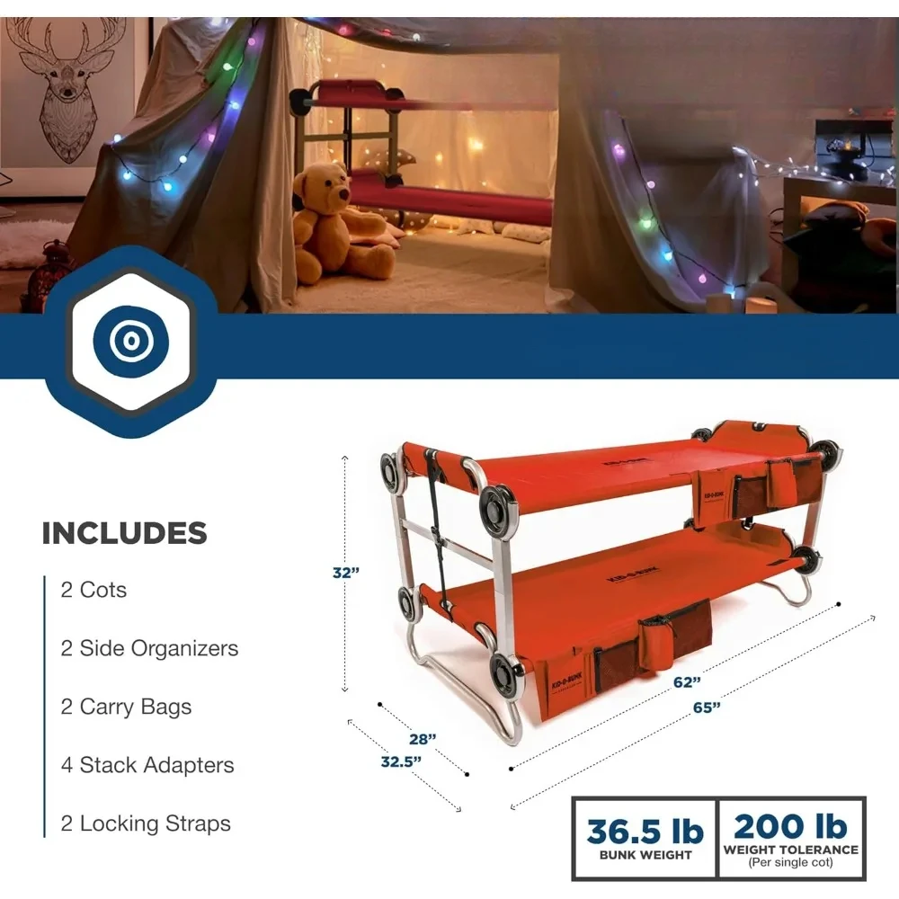 2-persoons bank stapelbed met dubbel stapelbed voor buiten kampeertochten met 2 zijorganisatoren en draagtassen rood