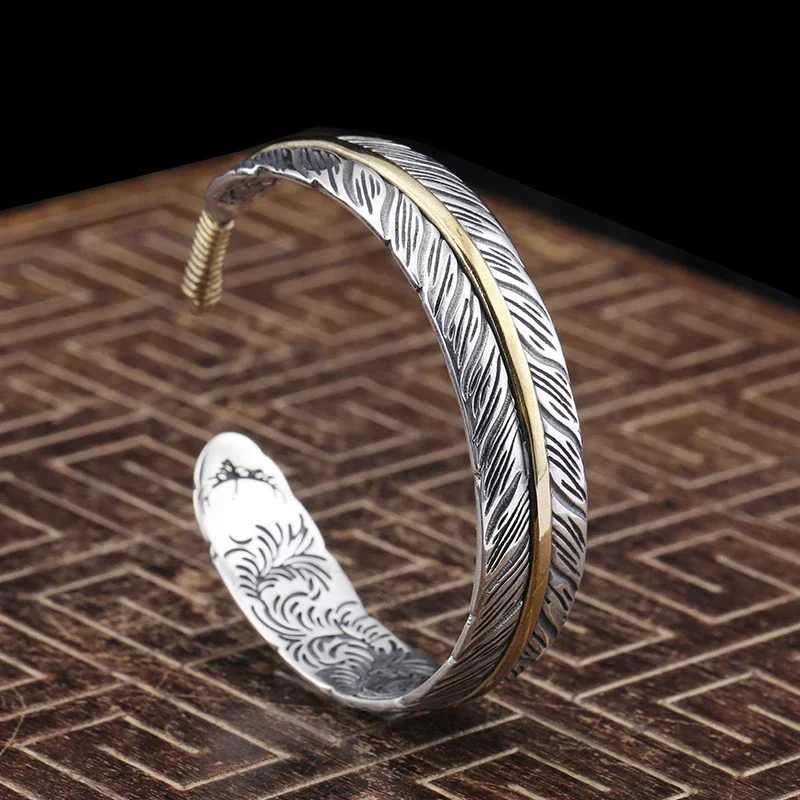 

Original design sterling silver Tang grass pattern bracelet MEN'S vintage silver fashion handwear wholesale