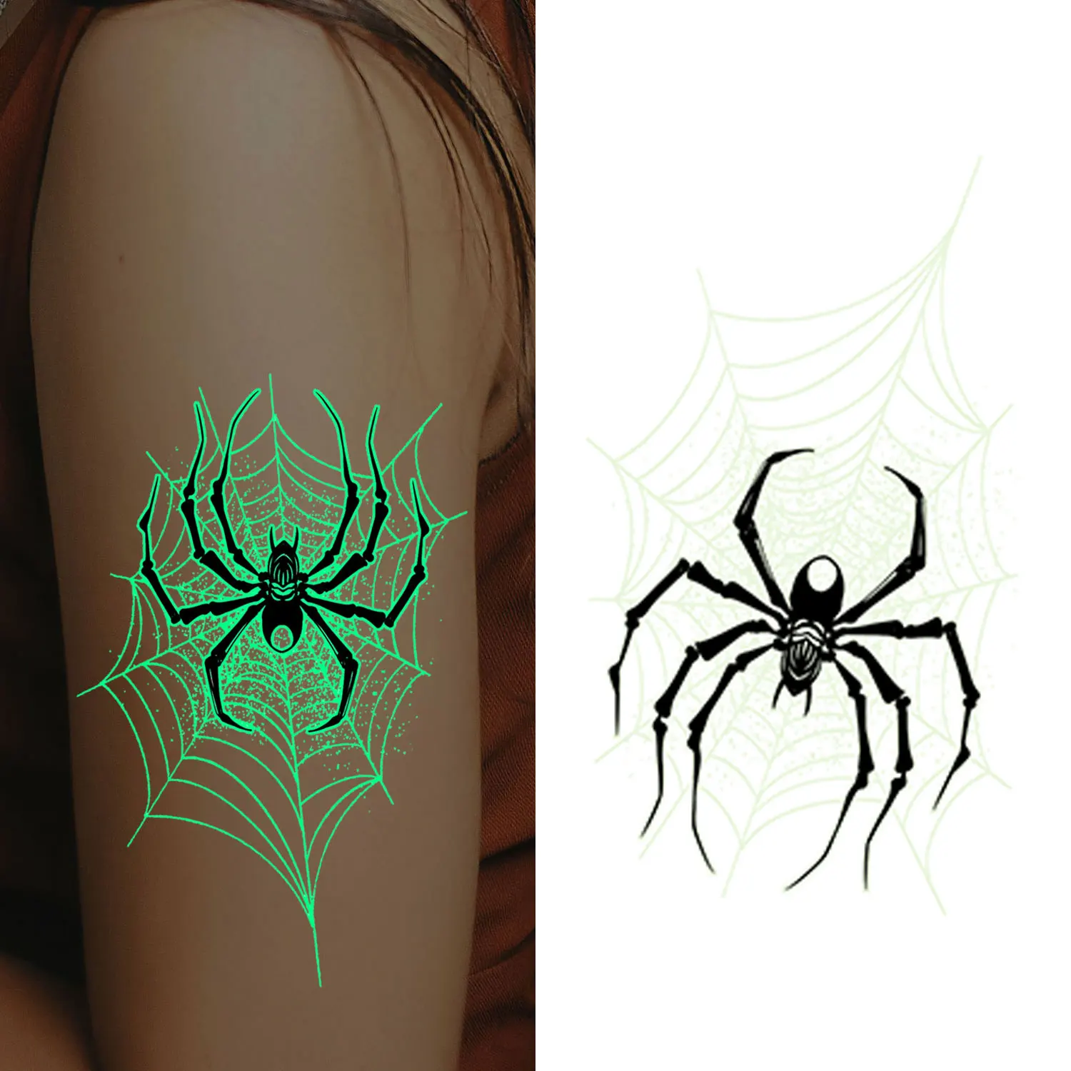 10 Pieces of Glow-In-The-Dark Temporary Tattoo Stickers, Halloween Spider Series, Spider, Skull, Spider Web Designs, Party Temporary Makeup Waterproof Fake Tattoo Stickers