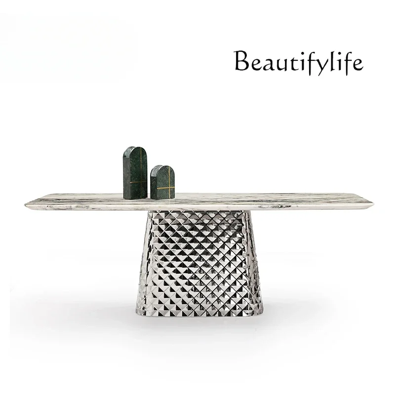 M Italian Minimalist Natural Marble Dining Table//Modern Rectangular Dining Table