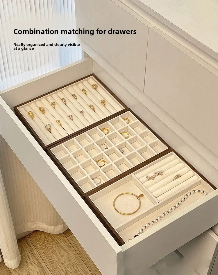 High-end Walnut Pattern Jewelry Tray Large Capacity Multi-grid Ring Necklace Stud Earrings Jewelry Storage Display Tray