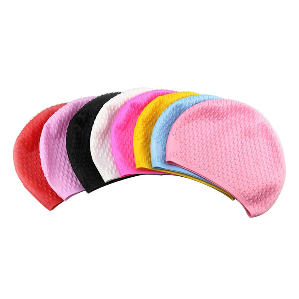 

Silicone Waterproof Swimming Cap Yellow Long Hair Ear Protection Flexible Swim Hat for Women Female Swimming Cap