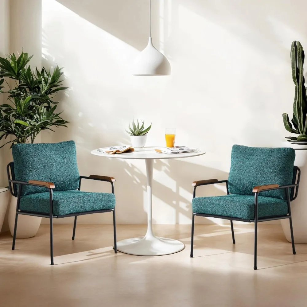 

Mid-Century Modern Armchair Set of 2, Small Upholstered Lounge Reading Chair with Wood Armrests