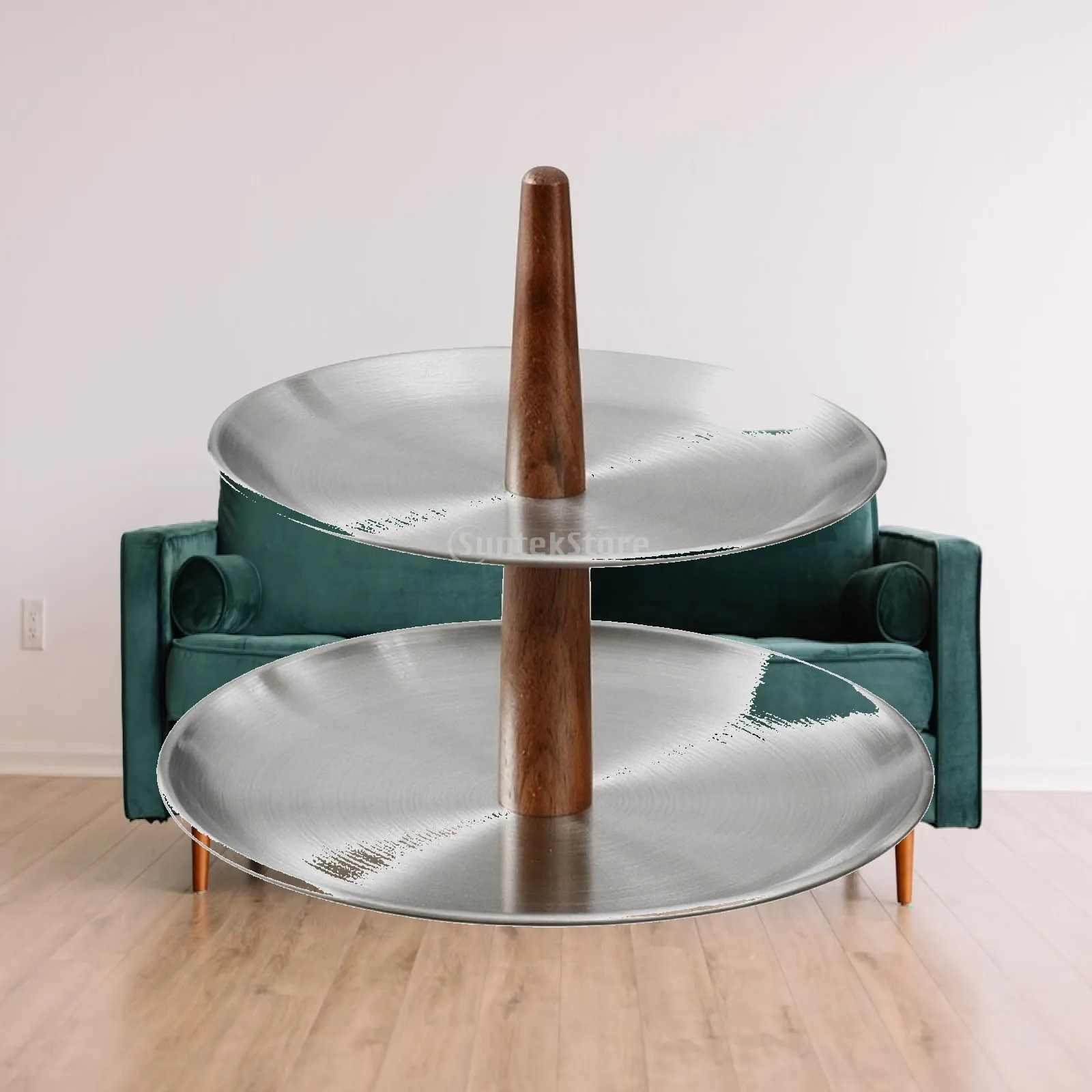 Tiered Dessert Stand Stainless Steel Wood Core Cake Tray for Wedding Buffet Tea Party Display