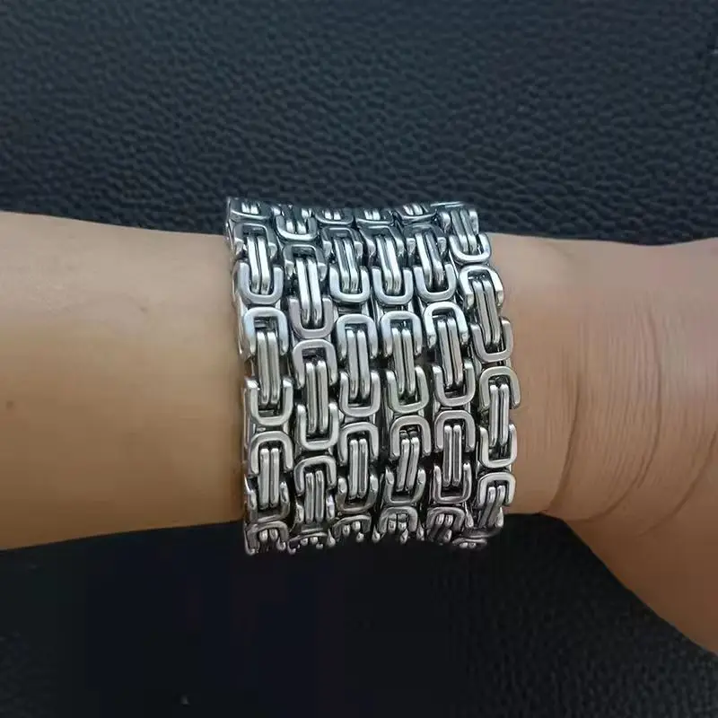 New 316L Stainless steel Strong Long Loop Self Defense Chain Bracelet for Men Women Solid Thick Does Not Fade