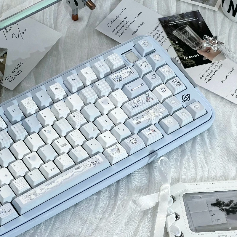 Water Colored Angel Theme Keycaps Set PBT Cherry Profile 131Keys Custom Original Handmade Keycaps for Mechanical Keyboard Gift