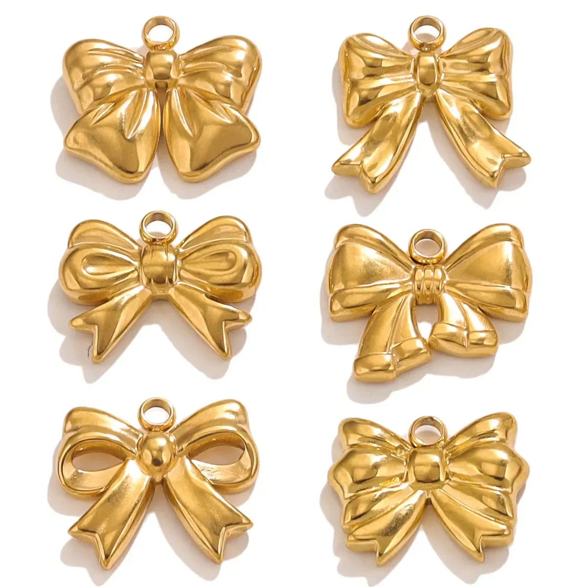 5pcs Stainless Steel Bow Waterproof Gold Charm