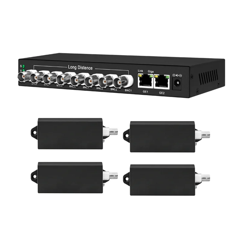 POEPLUS 8 พอร์ต Coaxial 100Mbe BNC Extender Switch 4X10gbe RJ45 Uplink 100Mbps BNC Extender ยาวระยะทางเกียร์