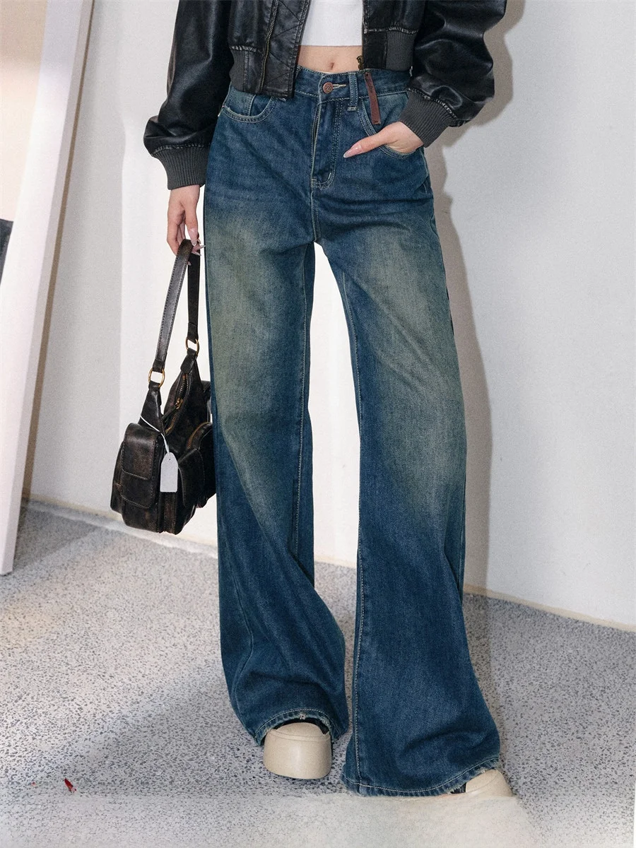 

Liilou Свободный крой Винтажные джинсовые джинсы с царапинами, широкие брюки с высокой талией, износостойкие синие джинсовые женские джинсы