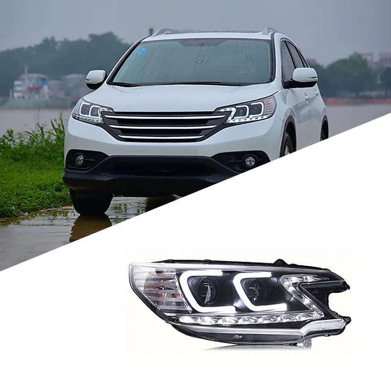 For Honda CRV headlight assembly modified angel eye LED daytime running light double lens xenon headlight