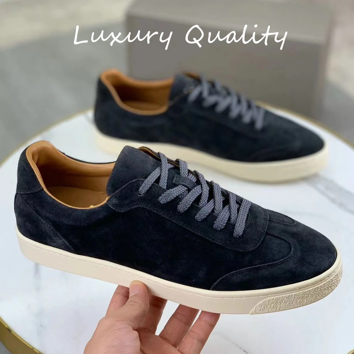 2024 Summer New Men's Genuine Leather Flat Shoes Solid Color Lace-up Breathable comfortable Sneakers Outdoor Shoe