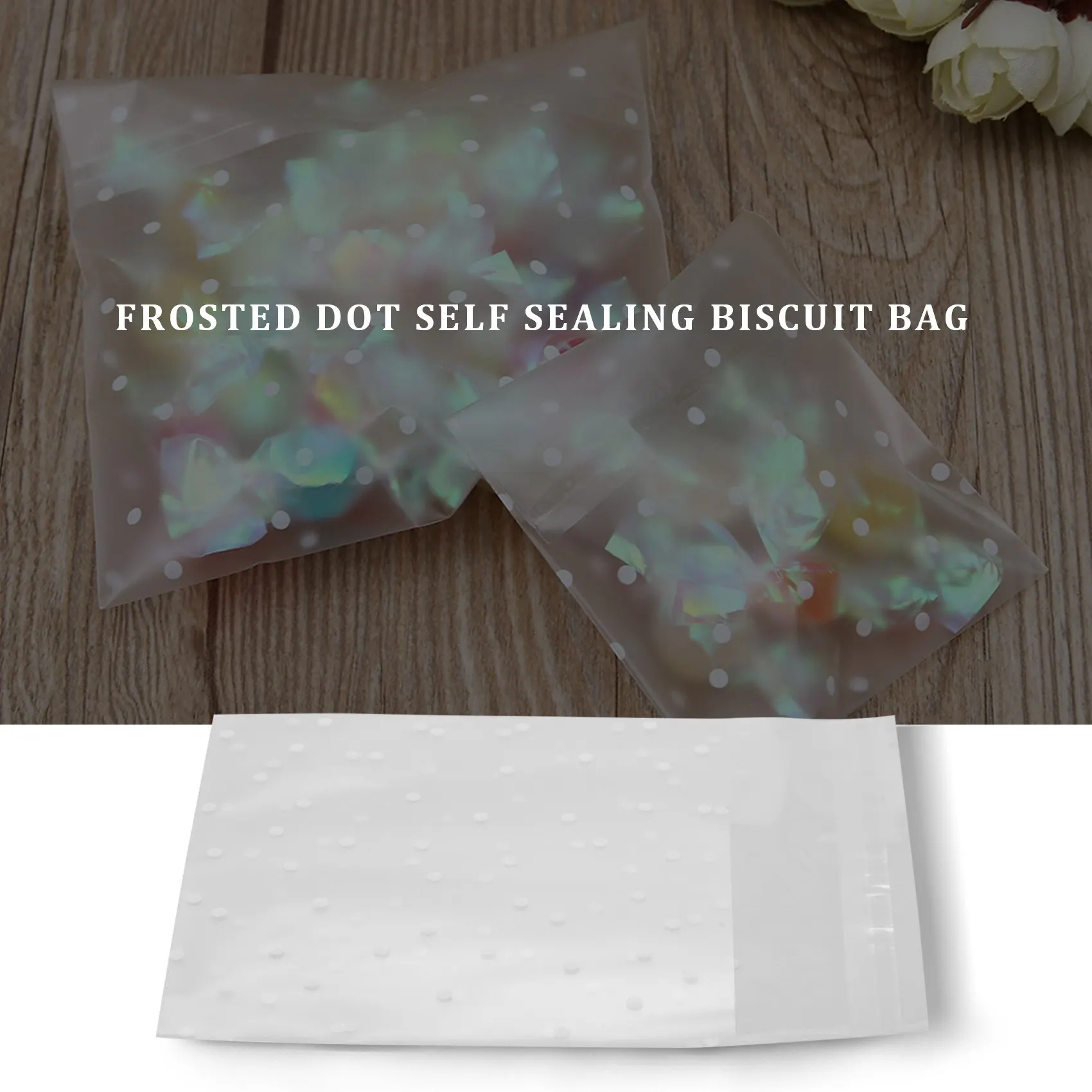 100pcs Frosted Cute Dots Plastic Pack Candy Cookie Soap Packaging Bags Cupcake Self Adhesive Sample Gift Bag 10cm