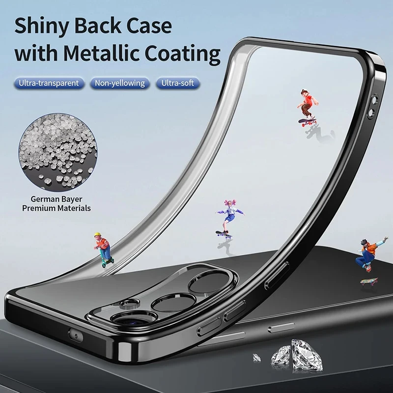 Silicone Soft Plating Straight Case For Samsung Galaxy S24 S23 S22 S21 Ultra FE Plus Cover for Samsung S 24 23 22 21 + Edge Capa